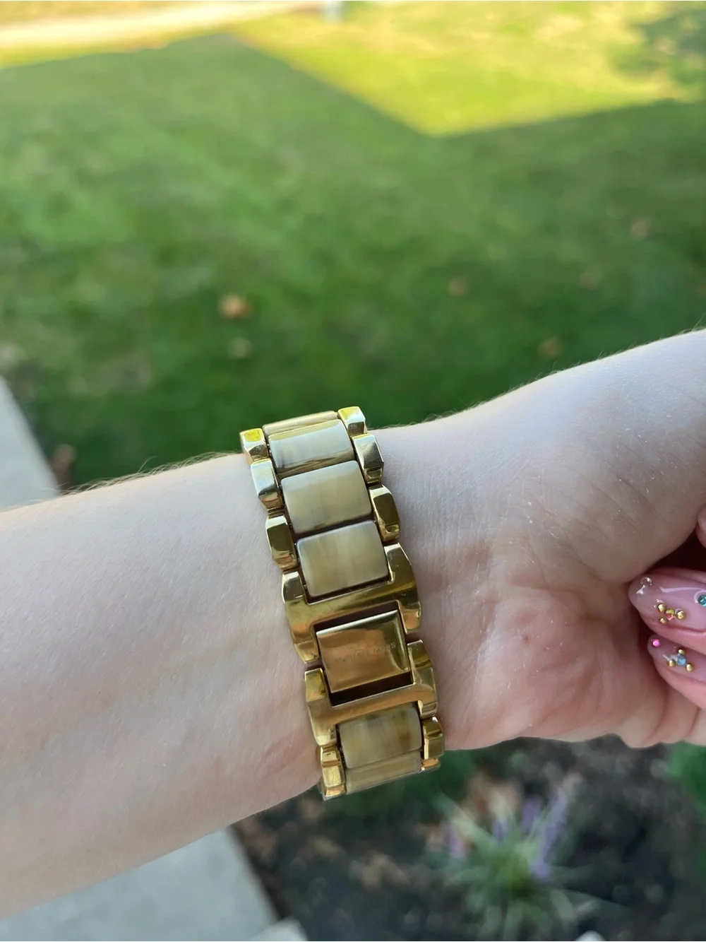 Michael Kors Gold-Tone Women’s MK Logo Bracelet Watch